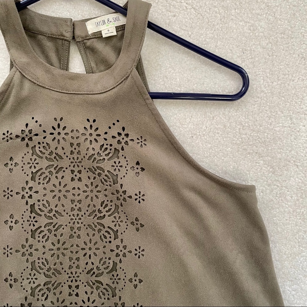 Dry Goods Faux Suede Laser Cut Halter Tank
